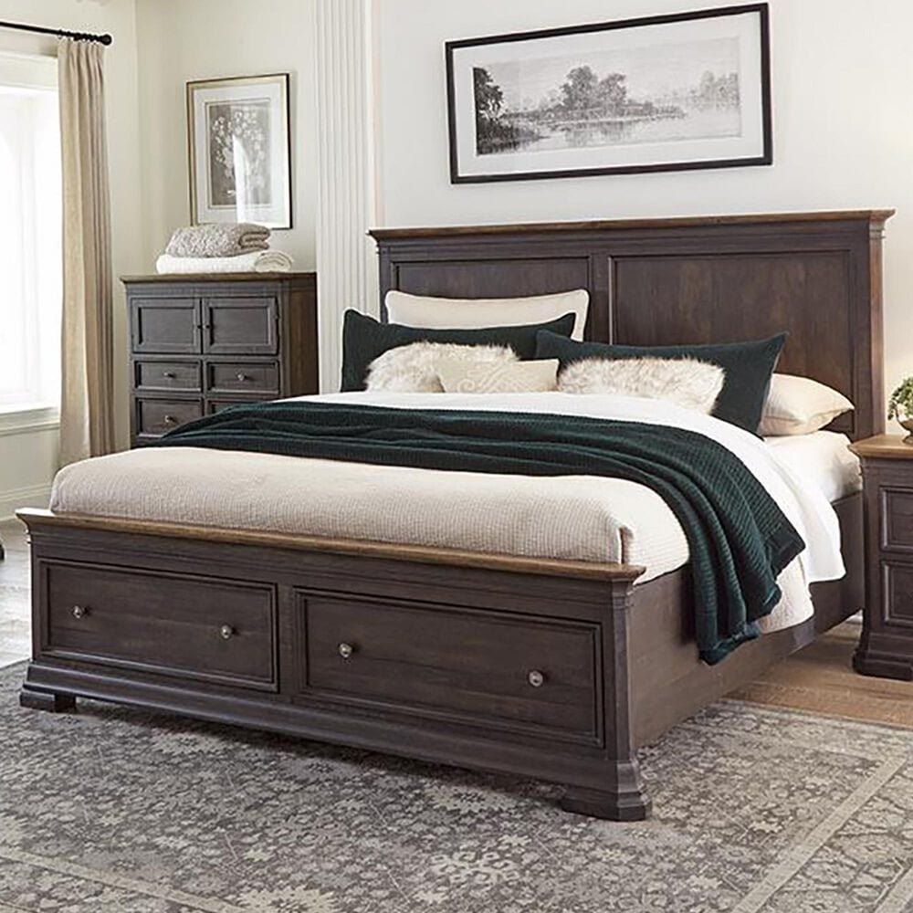 Cedar and Sage Grand Louie Queen Storage Bed in Ebony and Wheat, , large