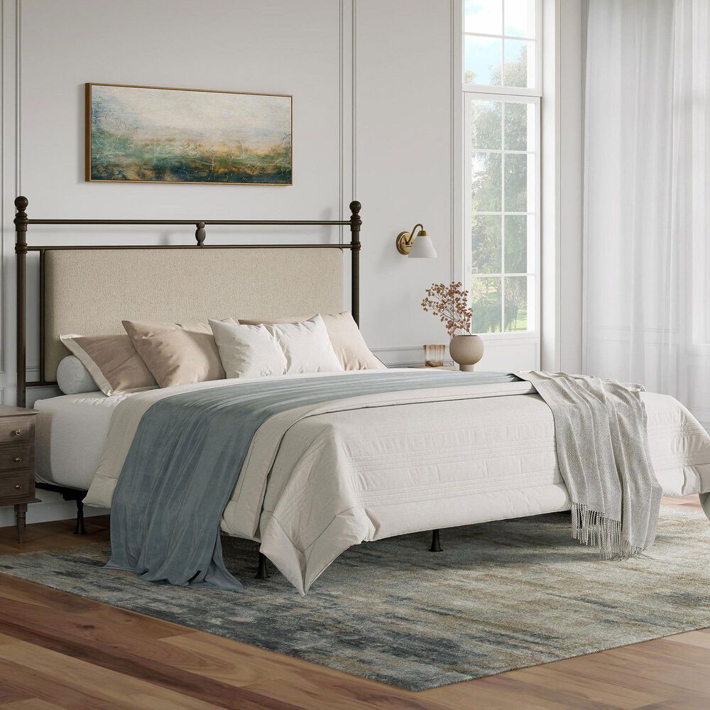 Richlands Furniture Ashley King Poster Panel Metal and Upholstered Bed in Brown and Rustic Brown, , large