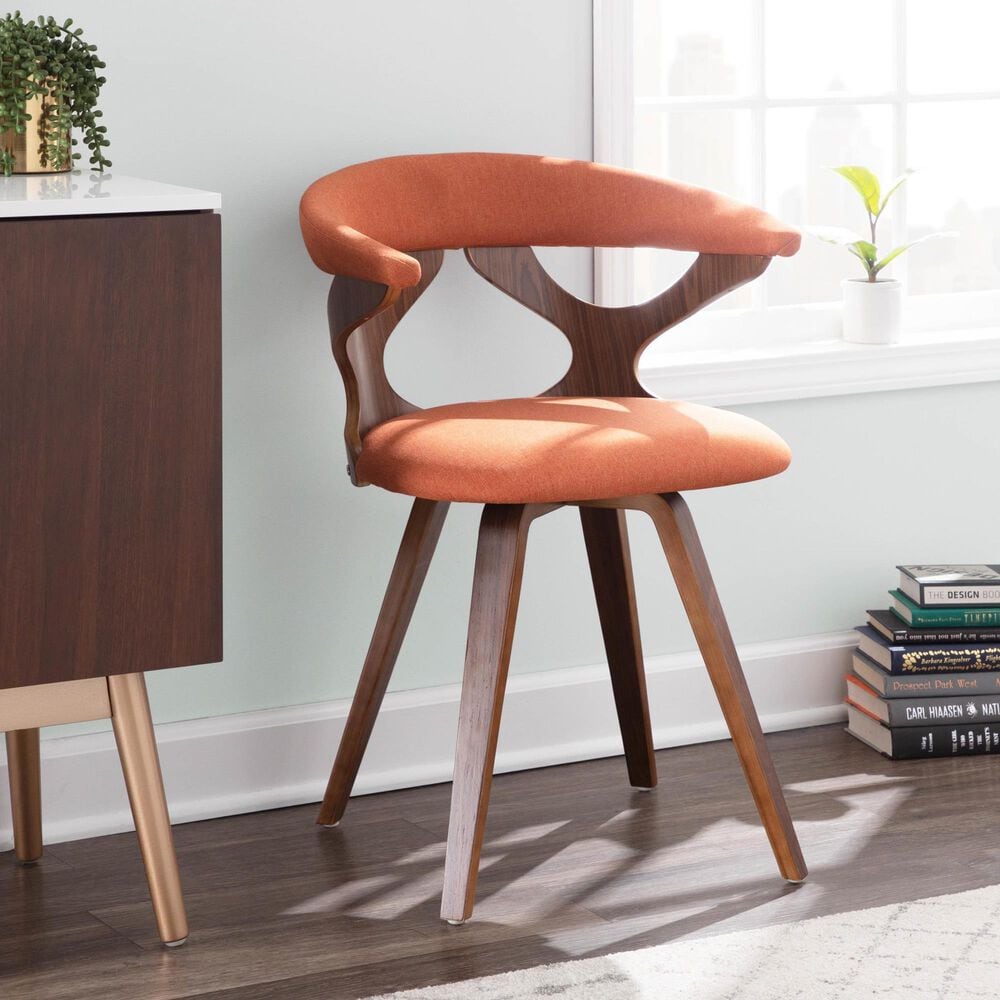 LumiSource Gardenia Swivel Arm Chair with Orange Upholstered in Walnut, , large