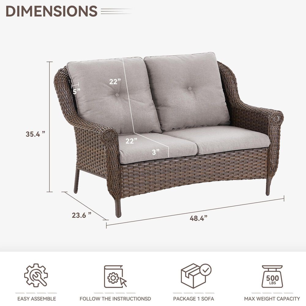 Sunwell Garden 2-Seater Patio Loveseat with Floral Armrests in Beige, , large