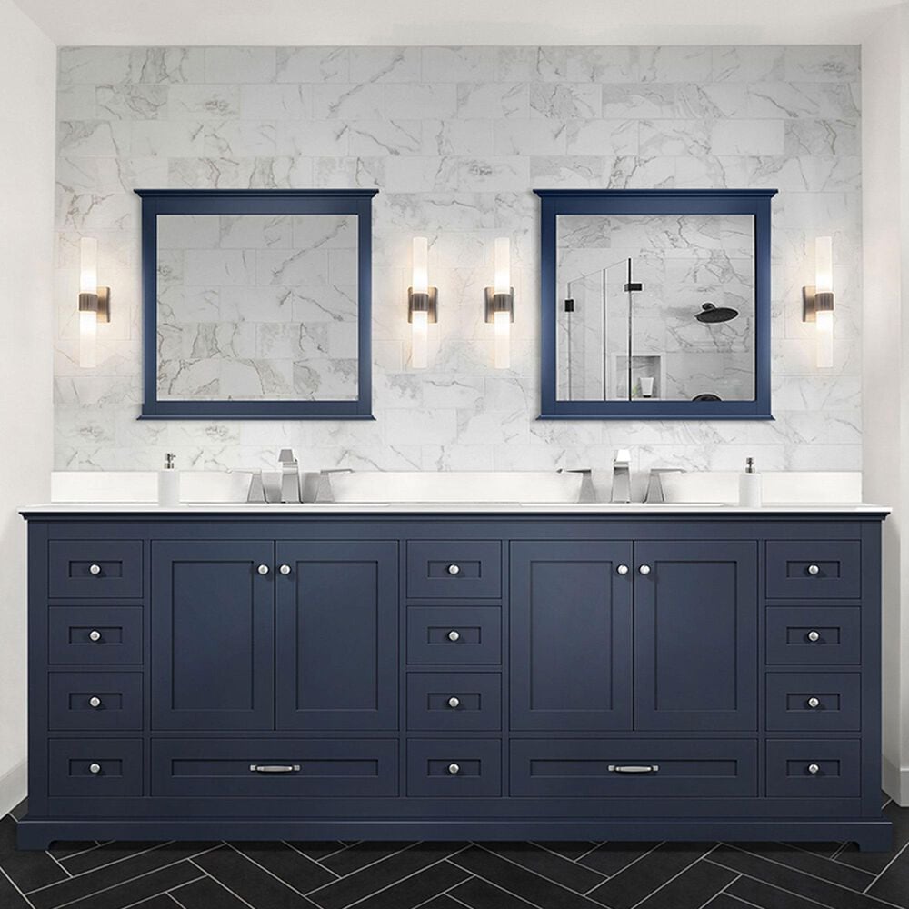 Lexora Home Dukes 84&quot; Double Bathroom Vanity in Navy Blue with 2 cm White Quartz Top and Rectangular Sinks, , large