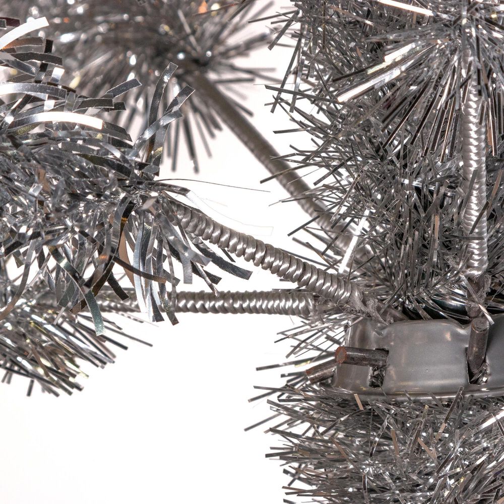The Gerson Company 7.5&#39; Pre-Lit Tinsel Artificial Christmas Tree in Silver, , large