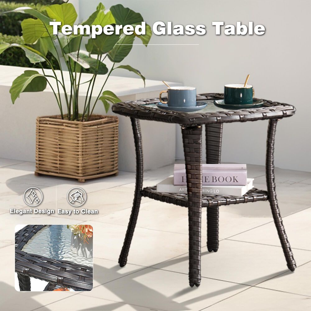 HOMLUX 3-Piece Patio Conversation Set with Swivel Chairs in Beige, , large