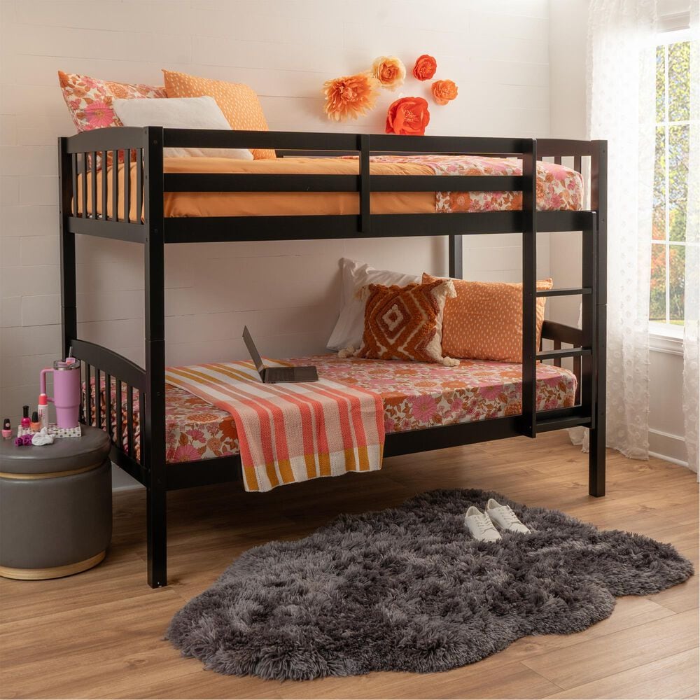 Linon Home Decor Twin Over Twin Bunk Bed in Black, , large