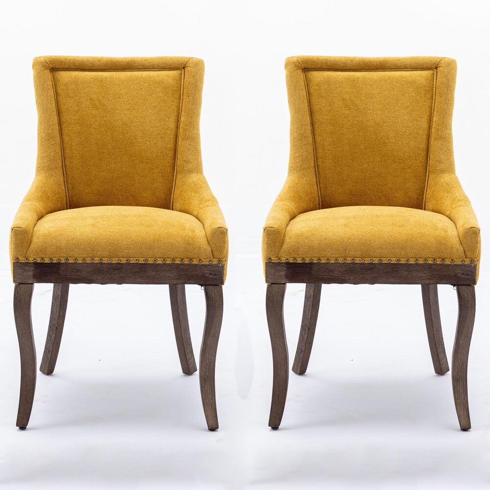 Hearth and Haven Upholstered Side Chair with Bronze Nail Head in Golden Yellow (Set of 2), , large