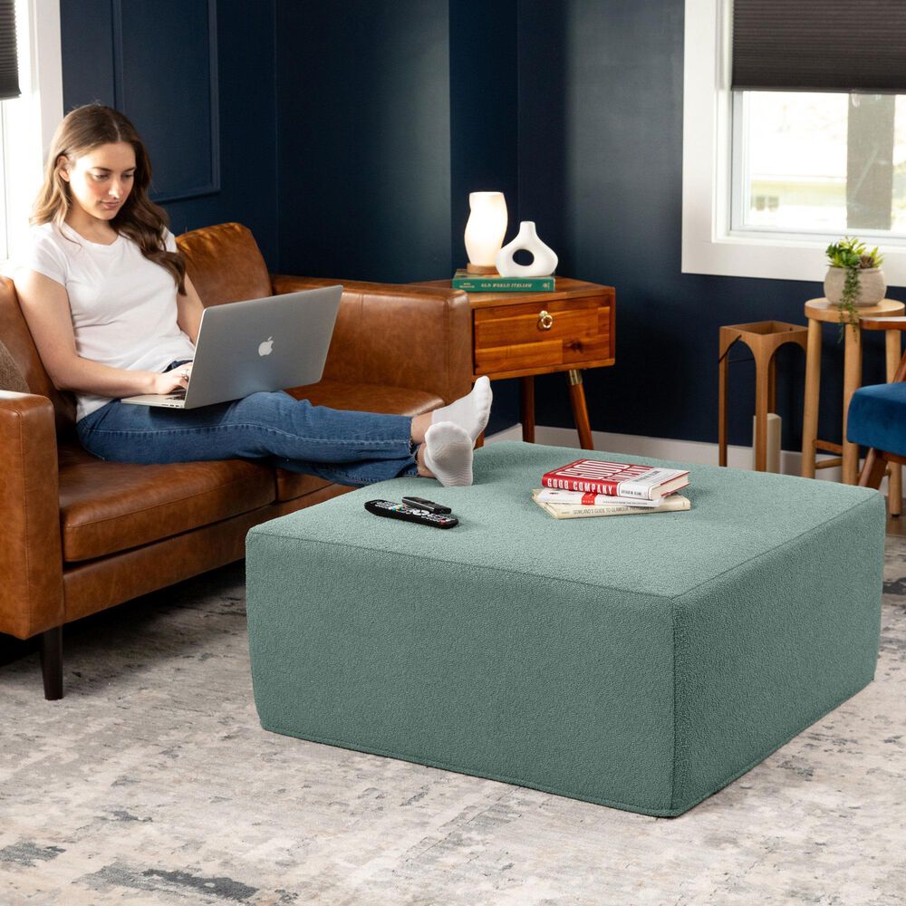 Jaxx Fairlie Boucle Fabric Ottoman in Green, , large