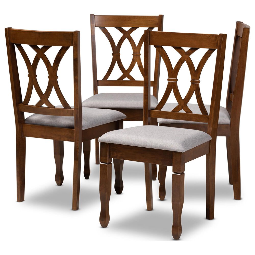 Baxton Studio Augustine Dining Chair Set in Grey/Walnut Brown (Set of 4), , large