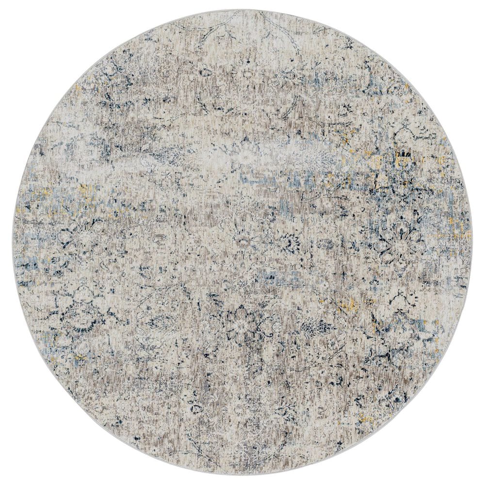 Surya Cardiff CDF-2300 Light Gray, Charcoal, Light Beige, Tan and Dark Blue 7"10" Round Area Rug, , large