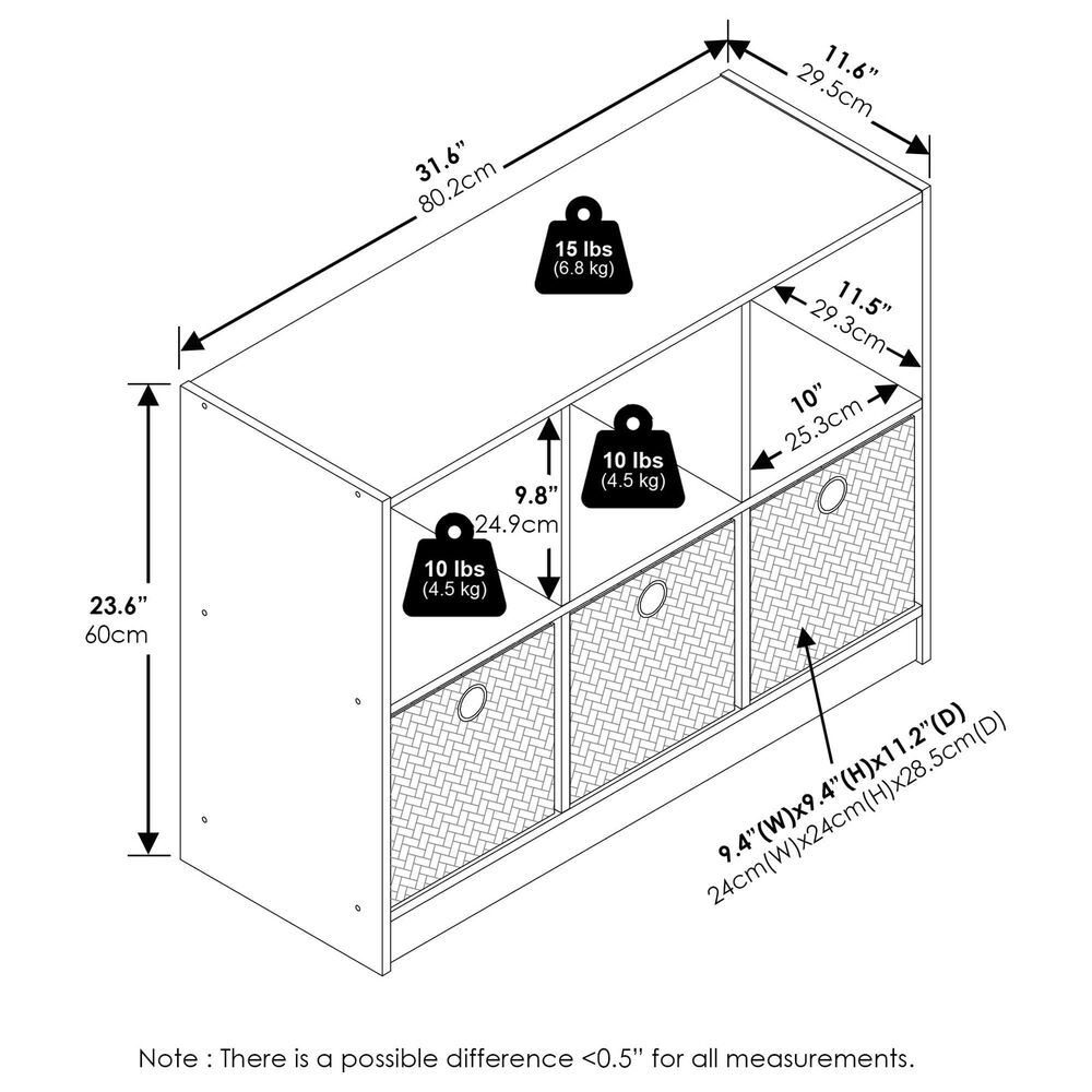 HOMLUX 6-Cube Bookshelf Bookcase with Storage Bins in Espresso, , large