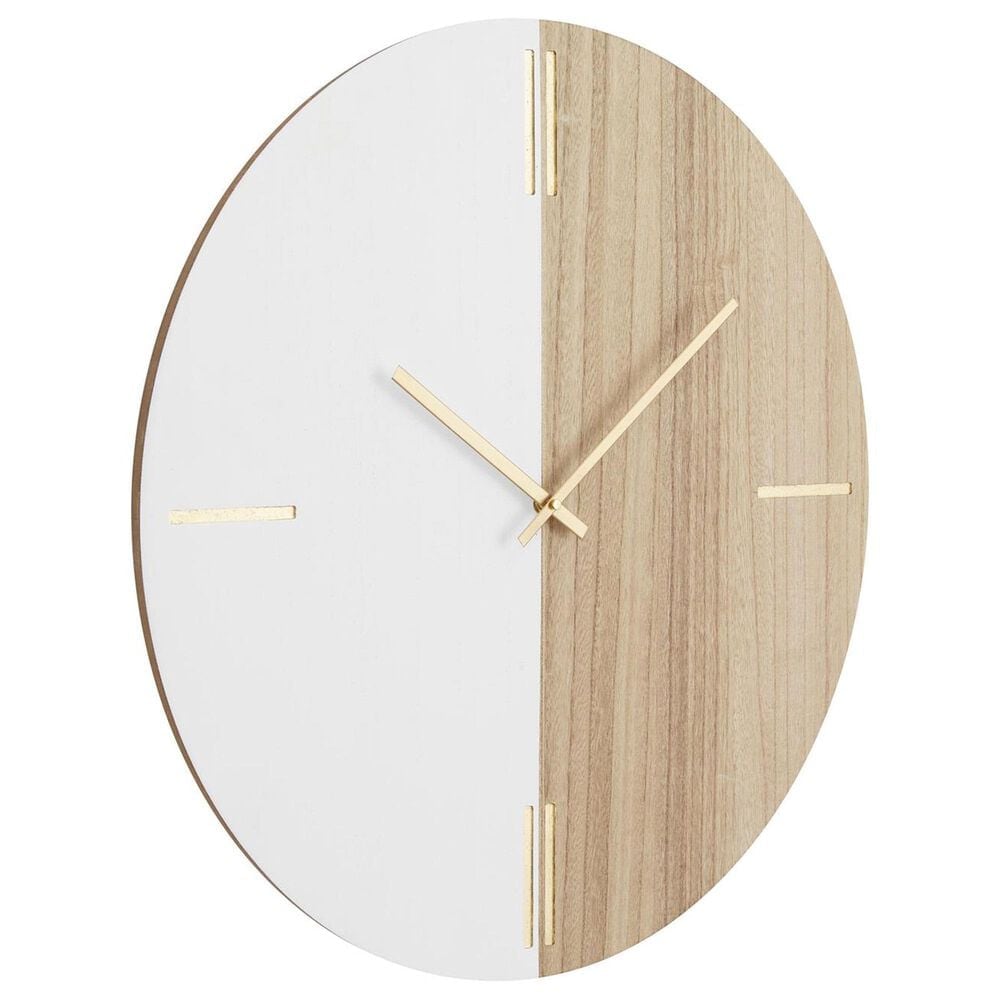 Maple and Jade Decorative Wall Clock with Marble Side in Oiled Brown and White, , large