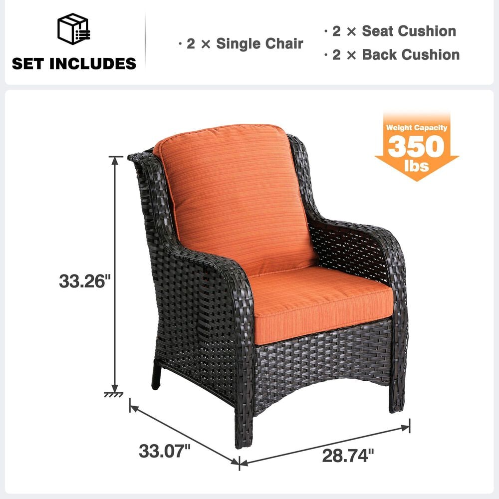HOMLUX 29" Patio Single Chair with Brown Wicker in Orange (Set of 2), , large