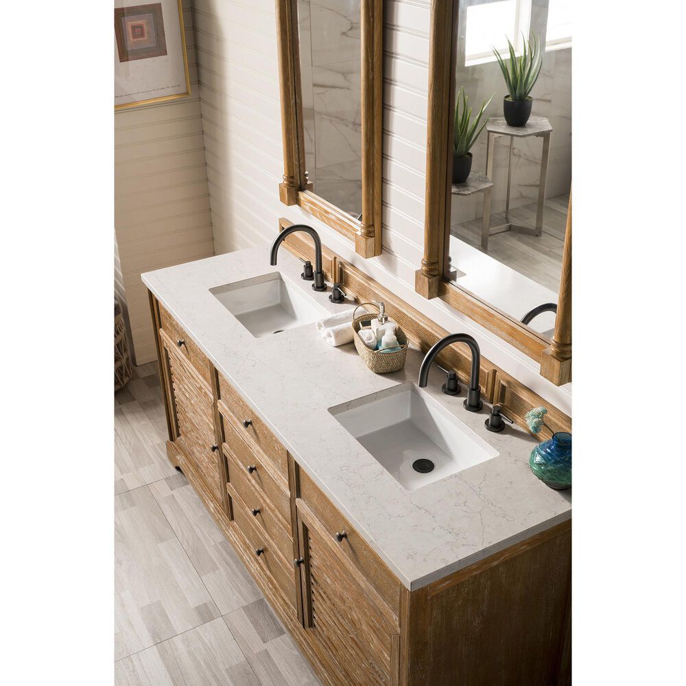 James Martin Vanities Savannah 72&quot; Double Bathroom Vanity in Driftwood with 3 cm Eternal Jasmine Pearl Quartz Top and Rectangular Sinks, , large