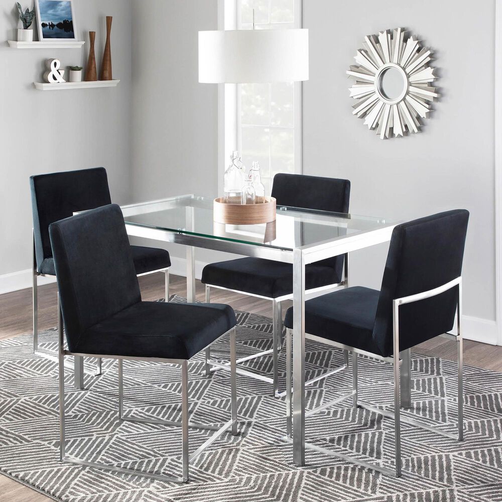 LumiSource Fuji Side Chair with Black Velvet Cushion in Brushed Stainless Steel &#40;Set of 2&#41;, , large