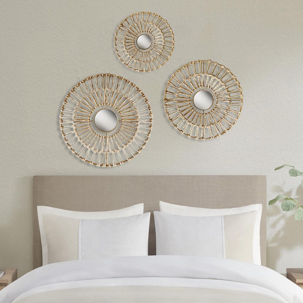 Hearth and Haven 20.5" x 20.5" Round Metal Frame and Mirror Wall Decor in Natural (Set of 3), , large