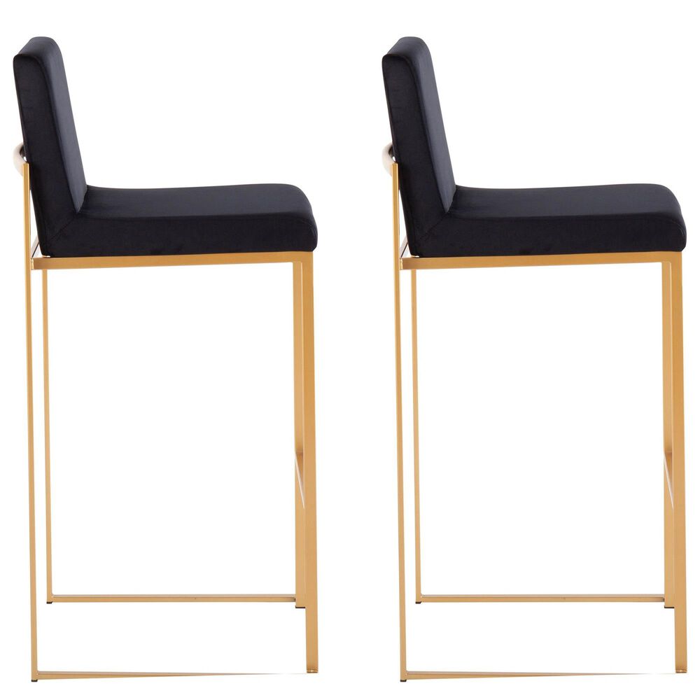 Lumisource Fuji High Back Barstool with Black Velvet in Gold &#40;Set of 2&#41;, , large