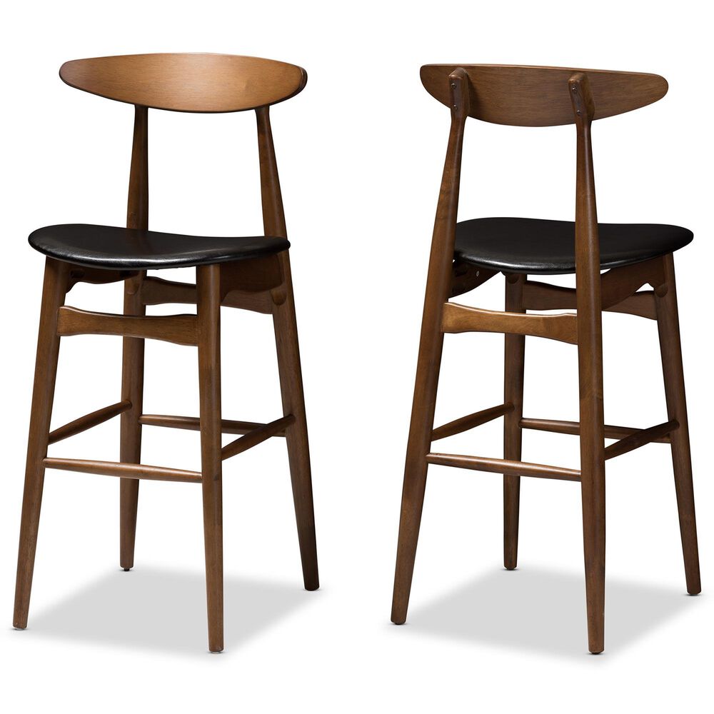 Baxton Studio Flora Bar Stool in Walnut (Set of 2), , large