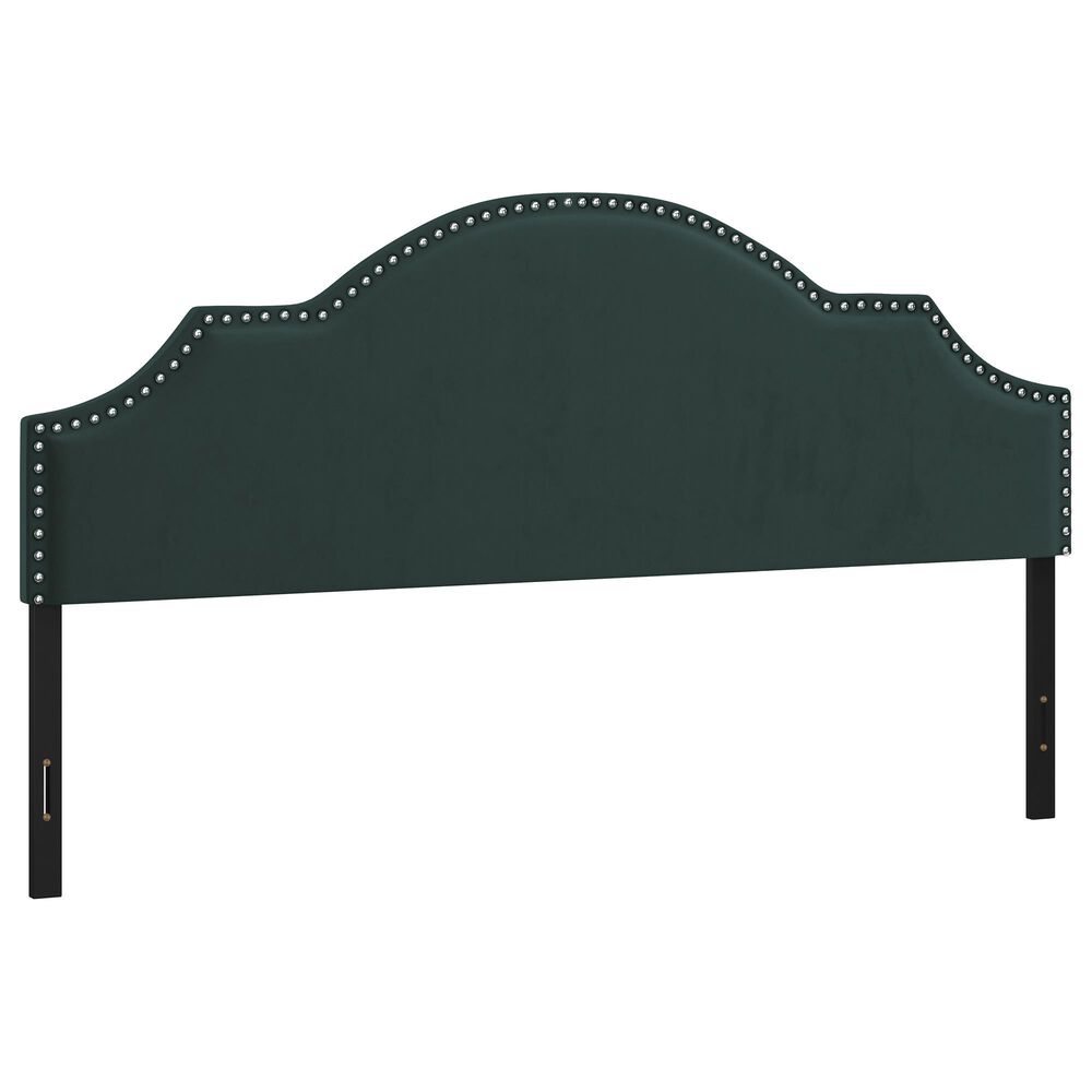 The Monday Company Cynthia Upholstered King Adjustable Headboard with Nickel Nail Heads in Green Velvet, , large