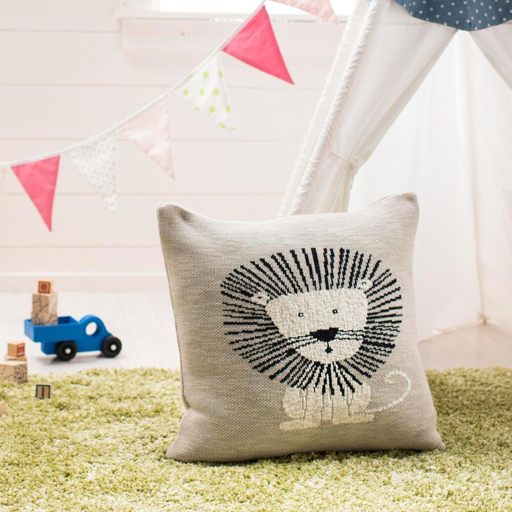 Safavieh Dandy Lion Pillow in Grey/Natural/Black, , large