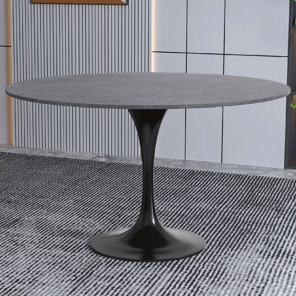 Leisuremod LeisureMod Verve Collection 48 Round Dining Table, Black Base with Sintered Stone Grey Top, , large