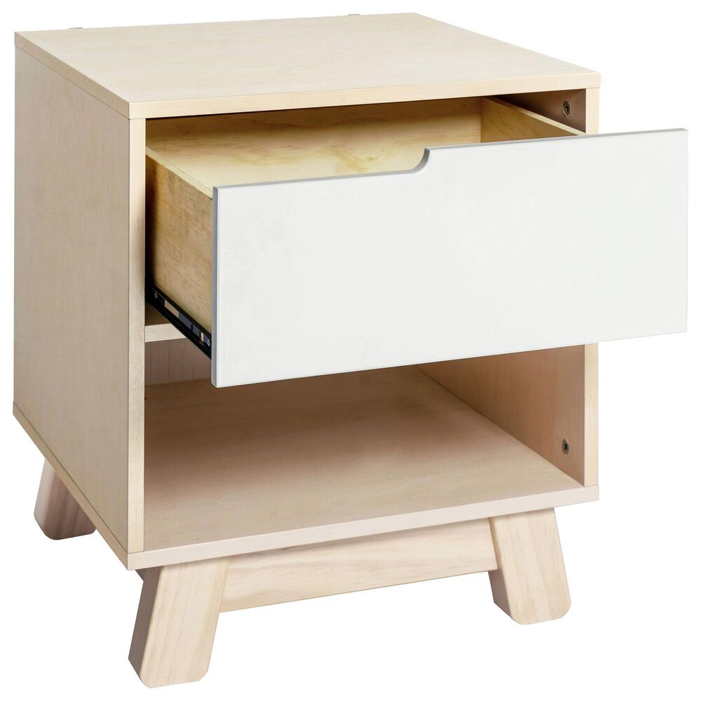 Babyletto Hudson 1 Drawer Nightstand with USB Port in Washed Natural and White, , large