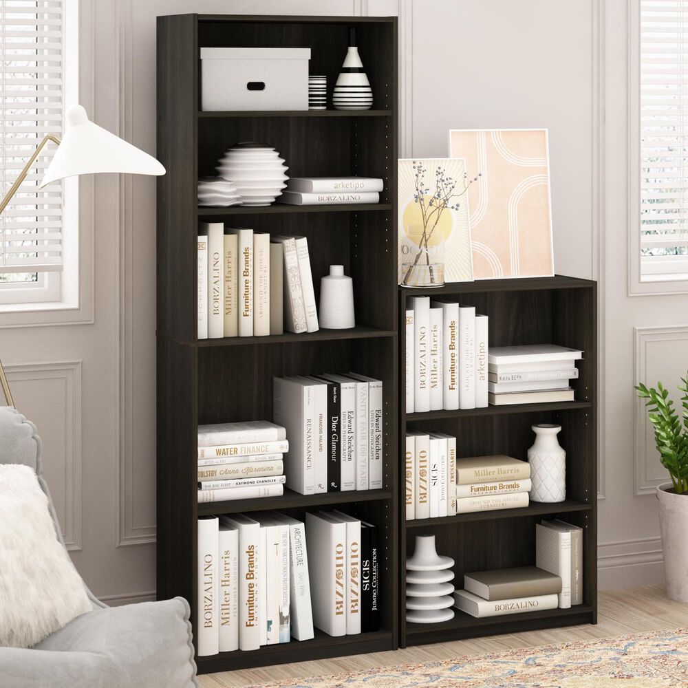 HOMLUX 5-Tier Display Bookshelf with Adjustable Shelves in Espresso, , large