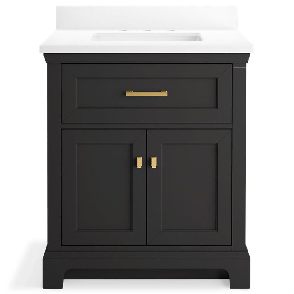 Kohler Charlemont 30&quot; Single Bathroom Vanity in Ferrous Grey with 3 cm White Quartz Top and Rectangular Sink, , large