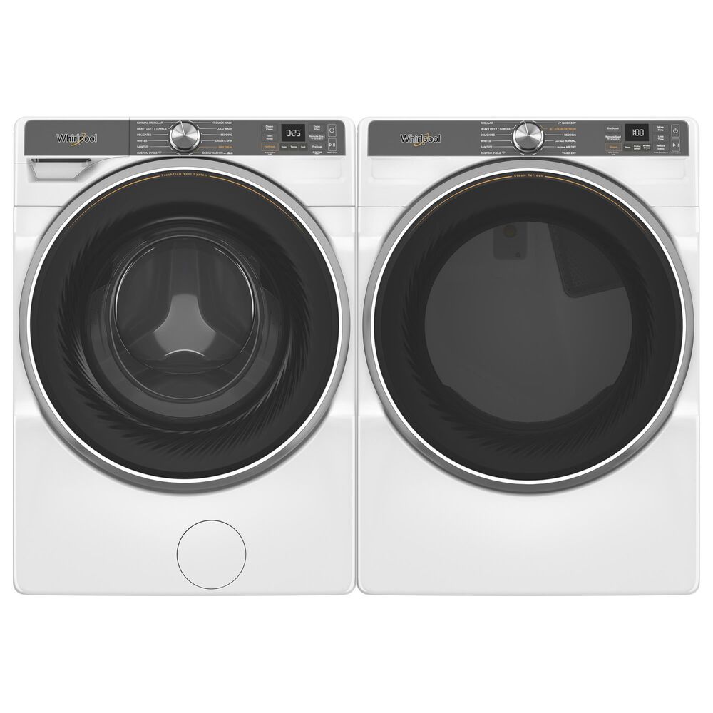 Whirlpool 5.0 Cu. Ft. Smart Front Load Washer and 7.4 Cu. Ft. Smart Gas Dryer Laundry Pair in White, , large