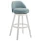 Armen Living Erika Swivel Bar Height Stool with Light Blue Upholstery in White, , large
