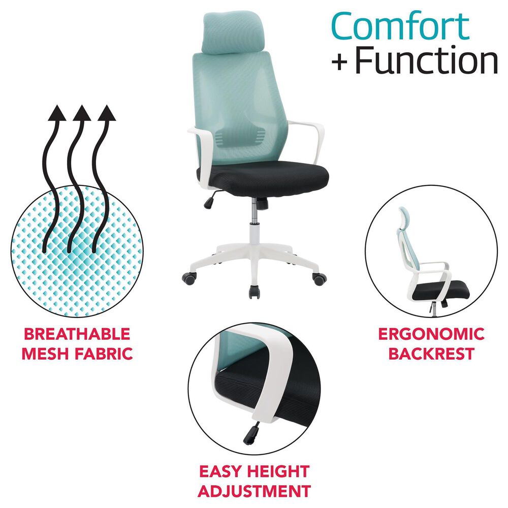 CorLiving Workspace Office Chair with White Frame in Teal and Black, , large