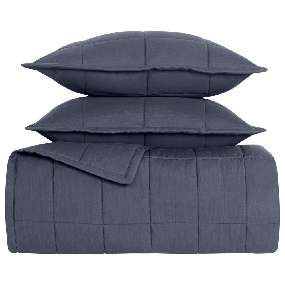 Ann Gish Slub Tencel 3-Piece King Quilted Coverlet Set in Marine, , large