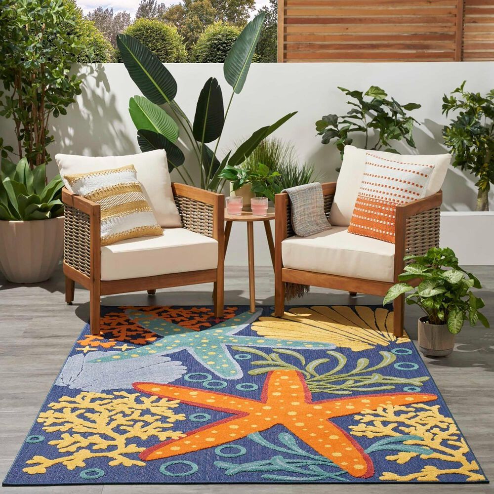 Nourison Aloha ALH24 7&#39;10&quot; x 10&#39;6&quot; Navy and Multicolor Indoor/Outdoor Area Rug, , large