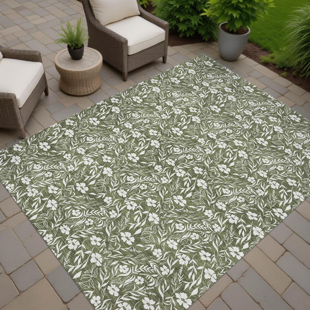 Dalyn Rug Company Soft Essentials Floral Olive 3' x 5' Indoor/Outdoor Area Rug, , large