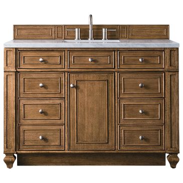 James Martin Bristol 48" Single Bathroom Vanity in Saddle Brown with 3 cm Carrara White Marble Top and Rectangular Sink, , large