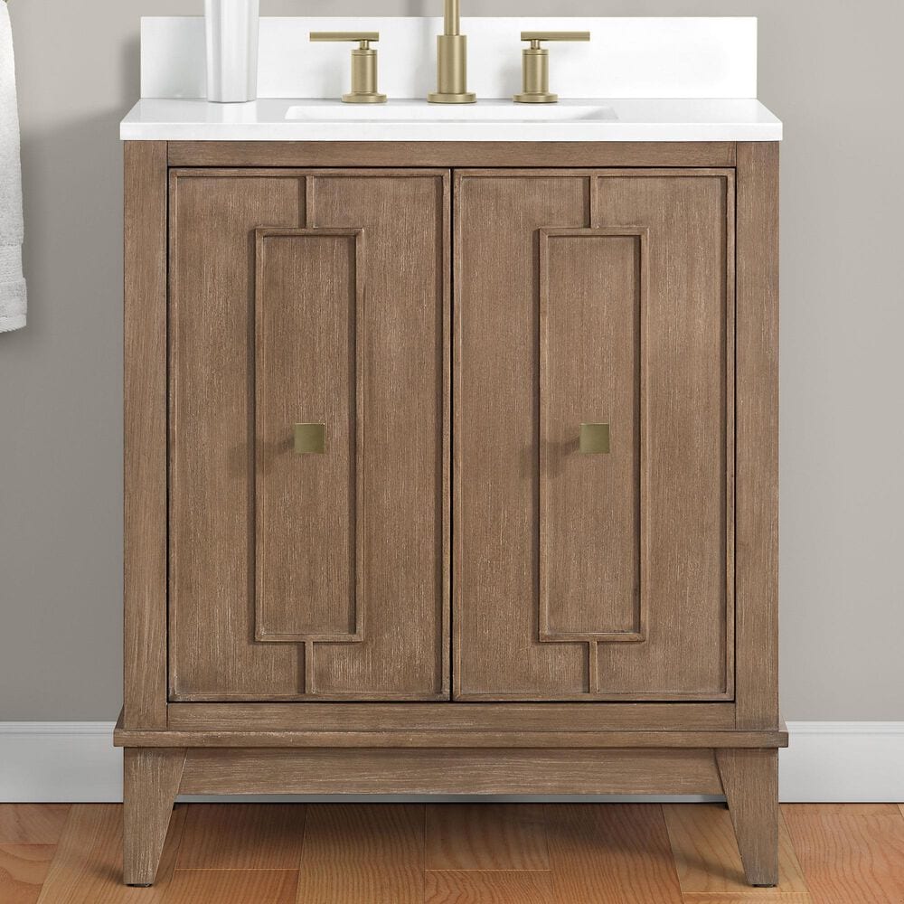 37B Kinsale 30" Single Bathroom Vanity Cabinet in Walnut Drift with White Composite Stone Top and Backsplash, , large