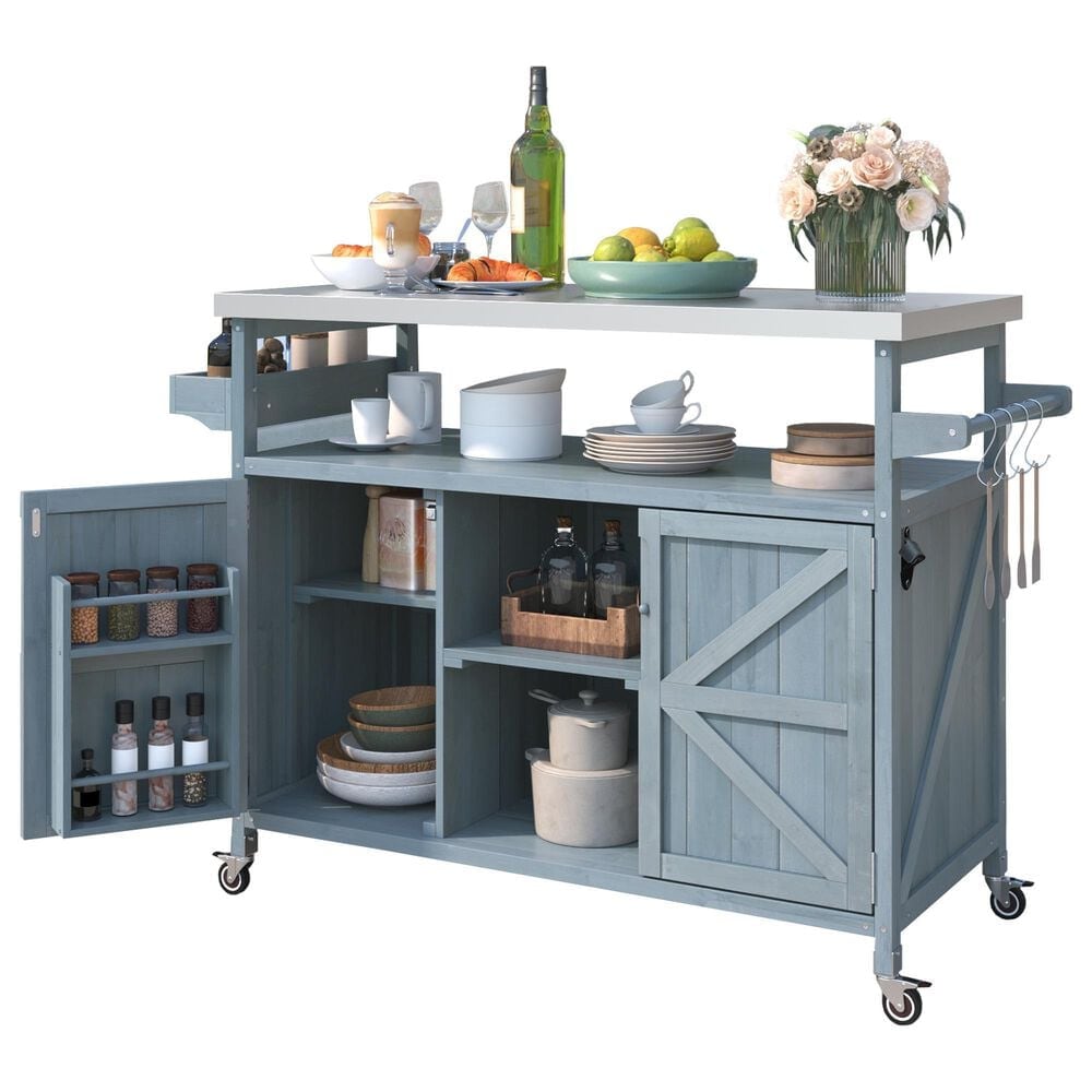 HOMLUX 50" Outdoor Kitchen Island in Grey Blue and Stainless Steel, , large