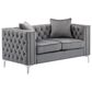 HOMLUX 63"W Transitional Velvet Loveseat with Button Tufting and Nailhead Trim in Grey, , large