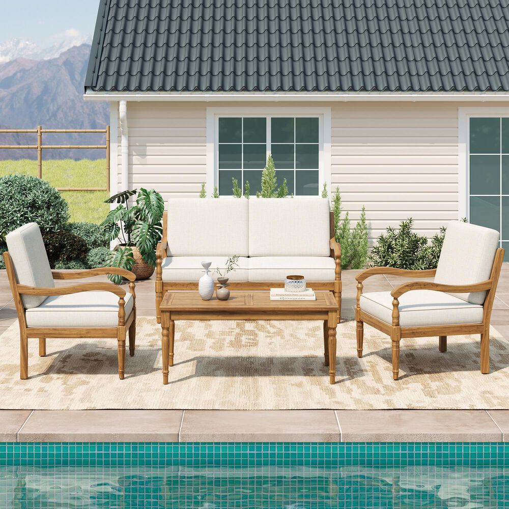 HOMLUX 2-Piece Outdoor Loveseat and Coffee Table Set in Beige, , large