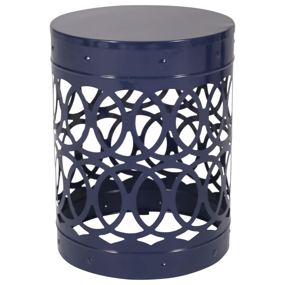 Hearth and Haven Cylindrical-Shaped Iron Patio End Table in Navy Blue &#40;Set of 2&#41;, , large