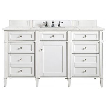 James Martin Vanities Brittany 60" Single Bathroom Vanity in Bright White with 3 cm Eternal Jasmine Pearl Quartz Top and Rectangular Sink, , large