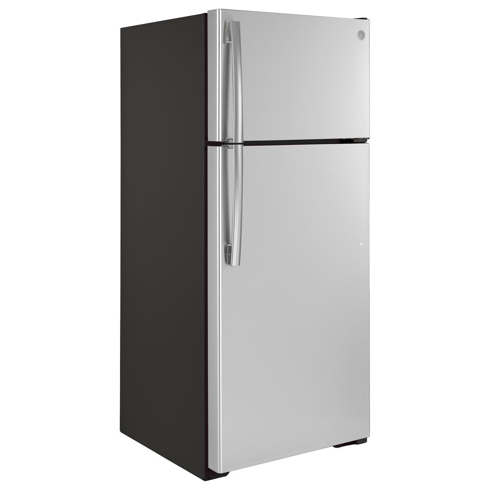 GE Appliances 17.5 Cu. Ft. Top Freezer Refrigerator with Edge-to-Edge Glass Shelves in Stainless Steel, , large