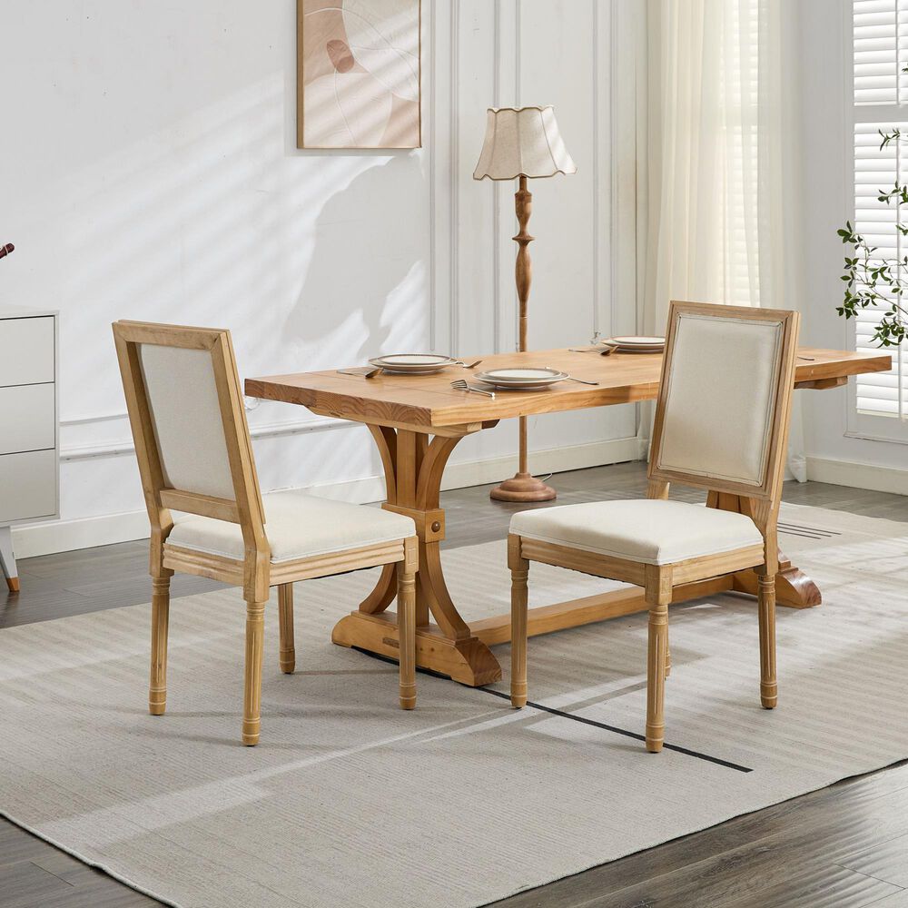Hearth and Haven Upholstered Side Chair with Square Backrest in Beige (Set of 2), , large