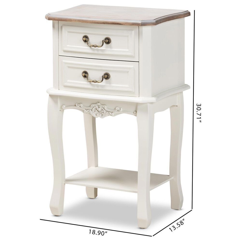Baxton Studio Amalie 2-Drawer End Table in White and Oak, , large