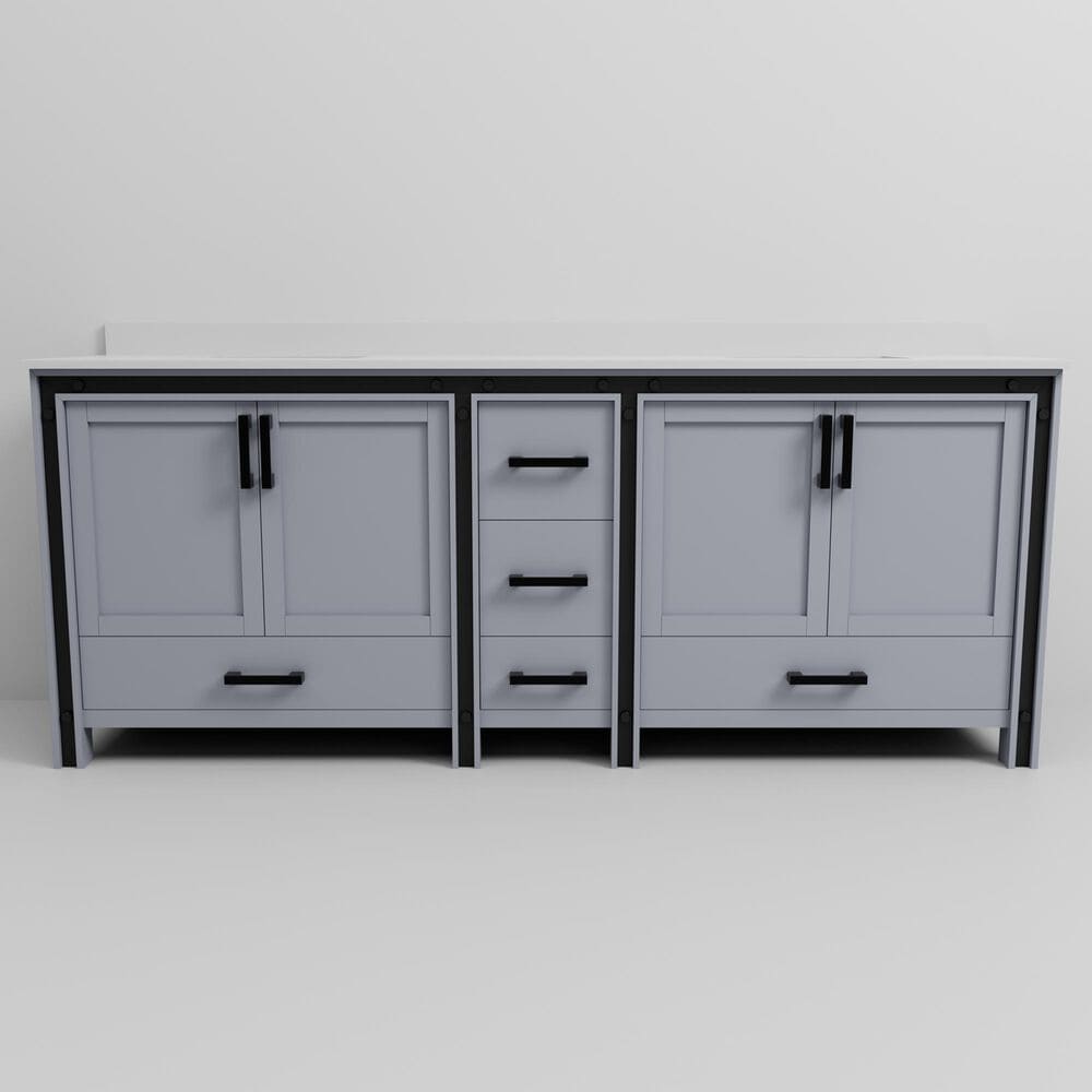Lexora Home Ziva 84&quot; Double Bathroom Vanity in Dark Grey with 2 cm White Cultured Marble Top and Rectangular Sinks, , large