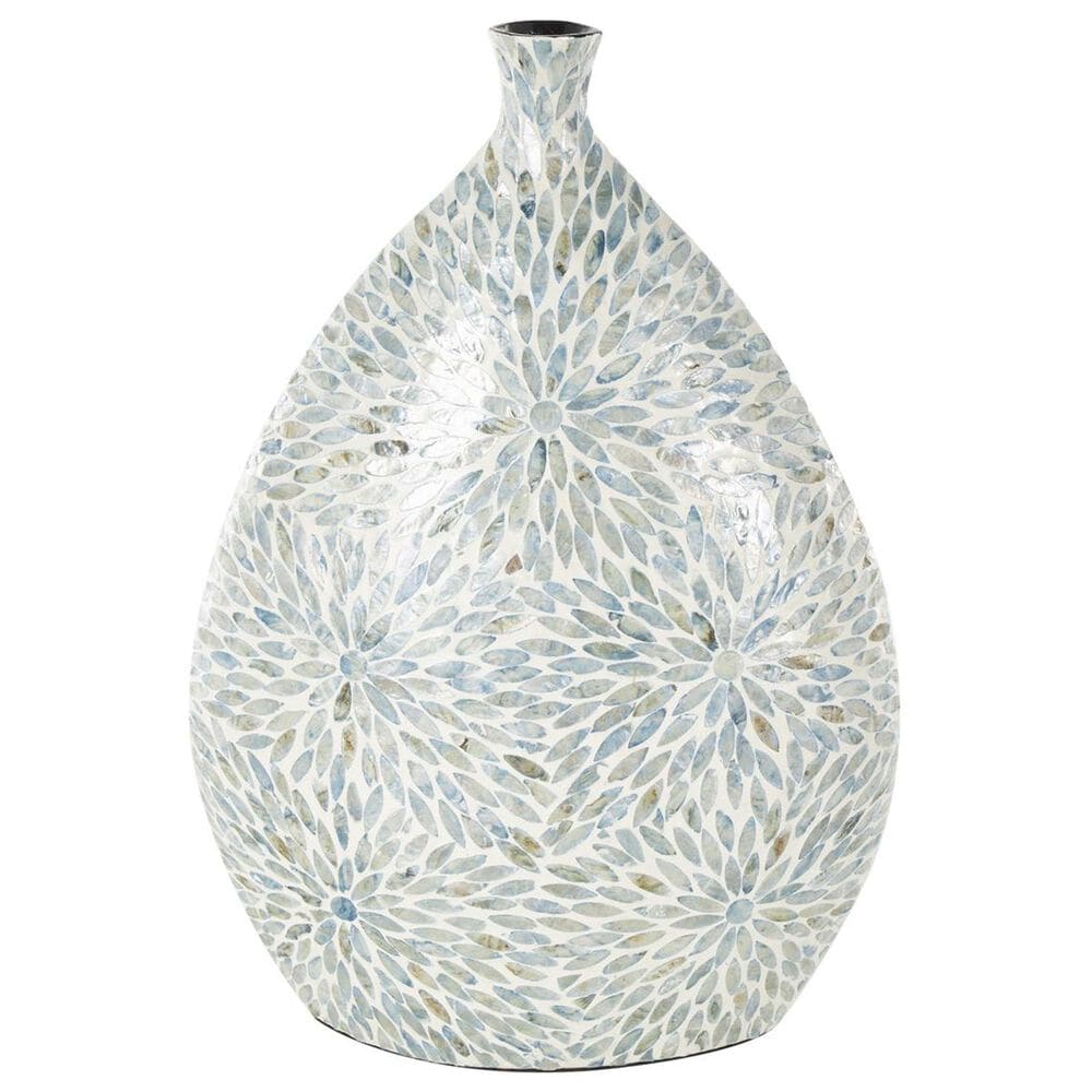 Maple and Jade Large Mosaic Floral Decorative Vase in Blue and Cream, , large