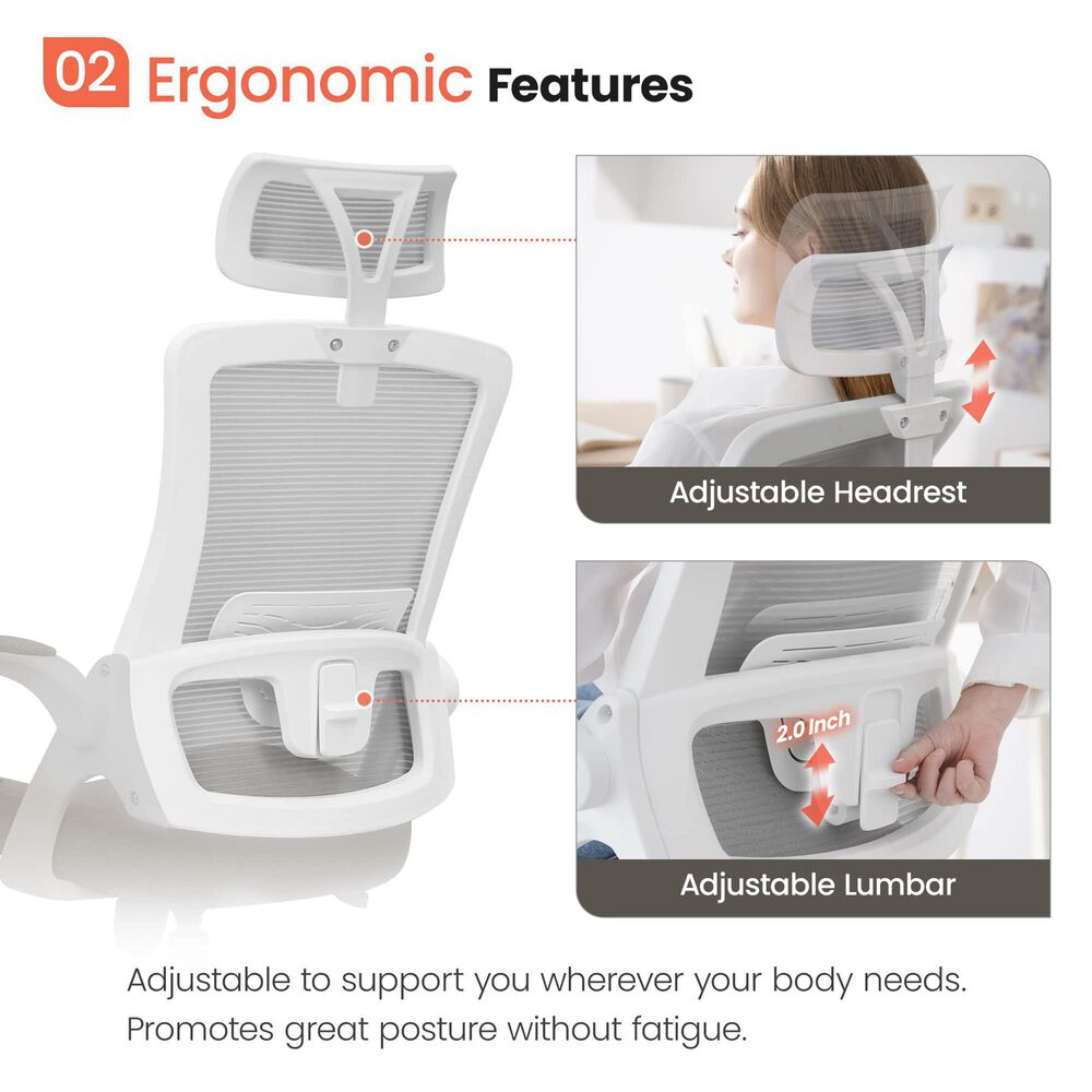 HOMLUX Swivel Ergonomic Office Chair with Headrest Lumbar Support in Beige, , large