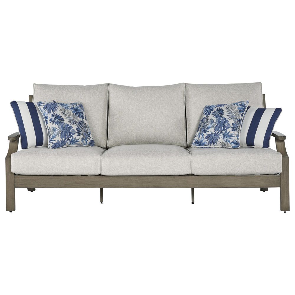 Ashley Rainier Ranch Outdoor Sofa with Beige Cushion in Brown, , large