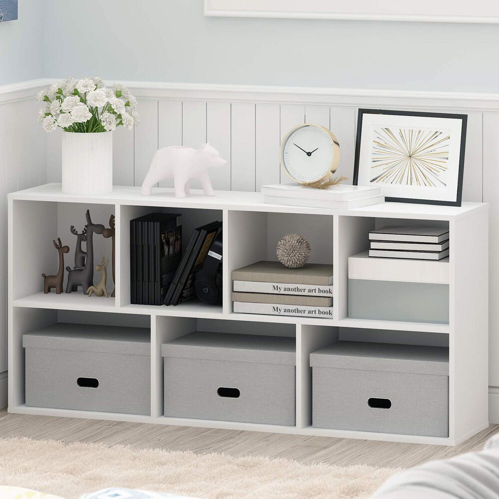 HOMLUX 7-Cube Reversible Open Shelf Storage Bookshelf in White, , large