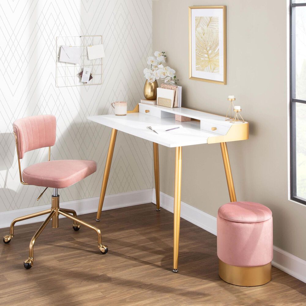 Lumisource Tania Task Chair with Pink Velvet Cushion in Gold, , large