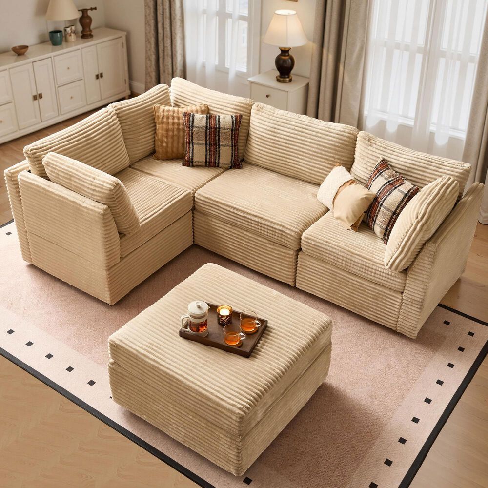 HOMLUX 5-Piece Mod Sectional with Chaise in Beige, , large