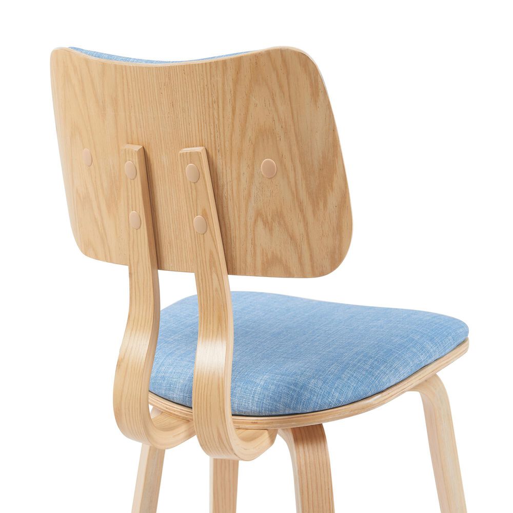 Armen Living Jaguar Side Chair with Light Blue Upholstery in Oak, , large